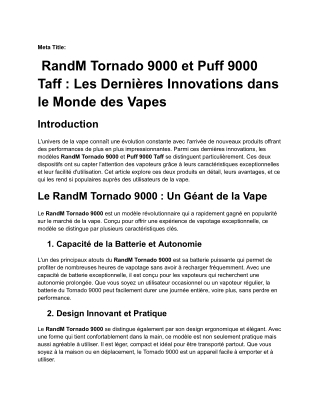 RandM Tornado 9000 et Puff 9000 Taff _ Les Dernières Innovations dans le Monde des Vapes