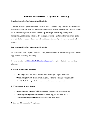 Buffalo International Logistics and Tracking