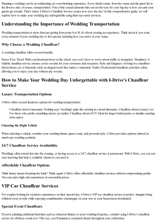 How to Make Your Wedding Day Unforgettable with I-Drive’s Chauffeur Service