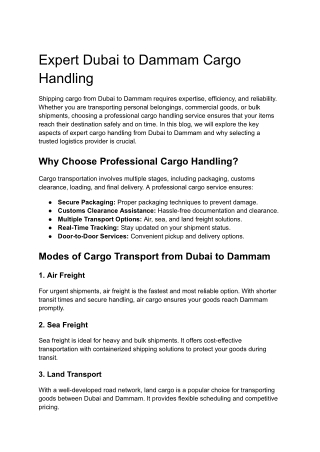 Expert Dubai to Dammam Cargo Handling