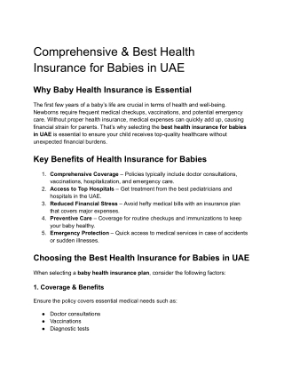 Comprehensive & Best Health Insurance for Babies in UAE