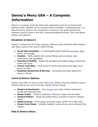 Denny's Menu USA