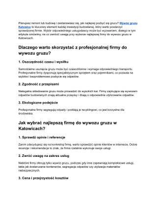 Wywóz gruzu w Katowicach – Jak wybrać najlepszą firmę_