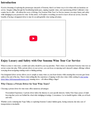 Enjoy Luxury and Safety with Our Sonoma Wine Tour Car Service