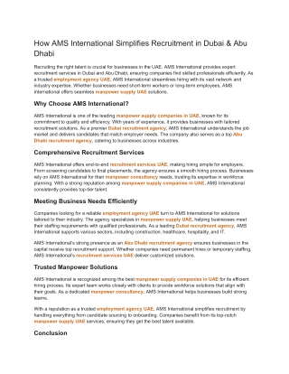 How AMS International Simplifies Recruitment in Dubai & Abu Dhabi