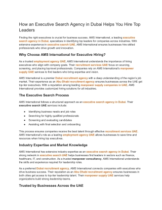 How an Executive Search Agency in Dubai Helps You Hire Top Leaders