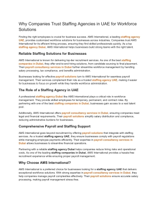 Why Companies Trust Staffing Agencies in UAE for Workforce Solutions