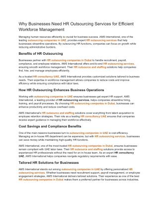 Why Businesses Need HR Outsourcing Services for Efficient Workforce Management