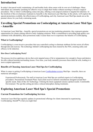Unveiling Special Promotions on Coolsculpting at American Laser Med Spa - Amaril