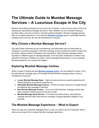 The Ultimate Guide to Mumbai Massage Services – A Luxurious Escape in the City