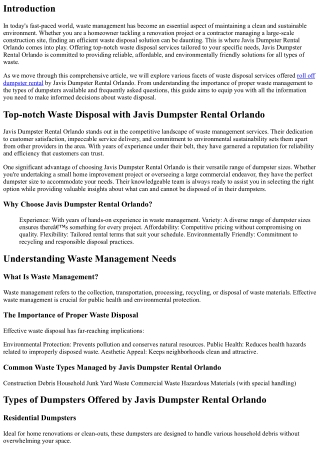 Top-notch Waste Disposal with Javis Dumpster Rental Orlando
