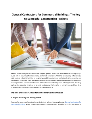 General Contractors for Commercial Buildings: The Key to Successful Construction