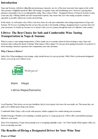 I-Drive: The Best Choice for Safe and Comfortable Wine Tasting Transportation in