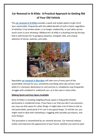 Car Removal in St Kilda A Practical Approach to Getting Rid of Your Old Vehicle