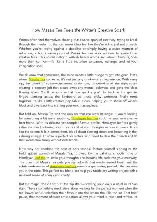 How Masala Tea Fuels the Writer’s Creative Spark