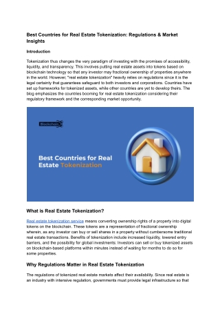 Best Countries for Real Estate Tokenization Regulations & Market Insights