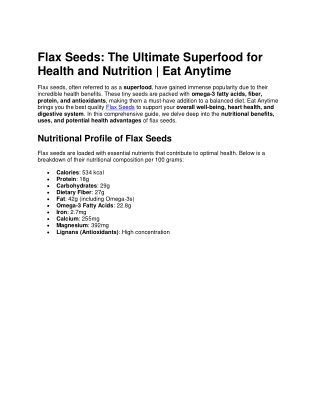 Eat Anytime Flax Seeds – Nutrient-Rich Superfood for a Healthy Lifestyle