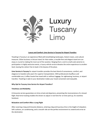 Luxury and Comfort: Limo Service in Tuscany for Airport Transfers