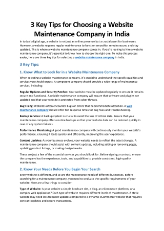 3 Key Tips for Choosing a Website Maintenance Company in India