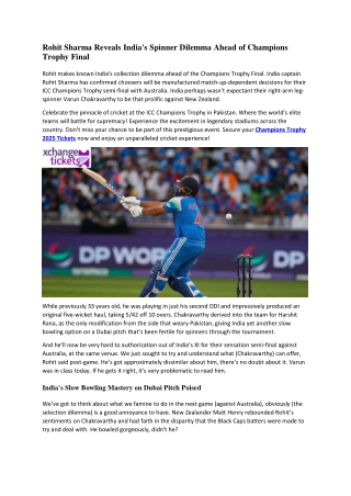 Rohit Sharma Reveals India's Spinner Dilemma Ahead of Champions Trophy Final