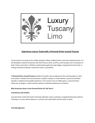 Experience Luxury Travel with a Personal Driver around Tuscany