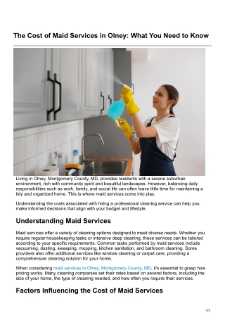 The Cost of Maid Services in Olney What You Need to Know