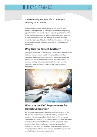 Understanding the Role of KYC in Fintech Industry