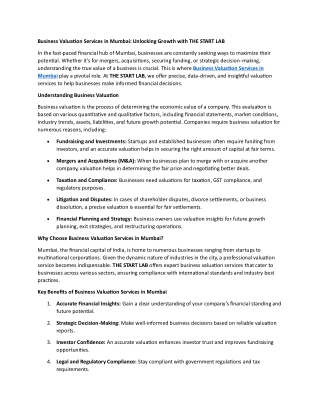 Business Valuation Services in Mumbai