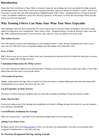 Why Trusting I-Drive Can Make Your Wine Tour More Enjoyable