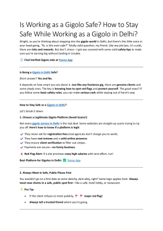 Is Working as a Gigolo Safe