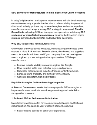 SEO Services for Manufacturers in India Boost Your Online Presence