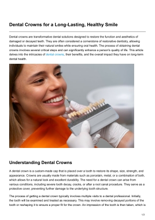 Dental Crowns for a Long-Lasting Healthy Smile