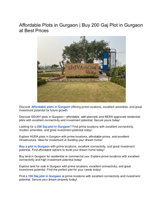Affordable Plots in Gurgaon | Buy 200 Gaj Plot in Gurgaon at Best Prices