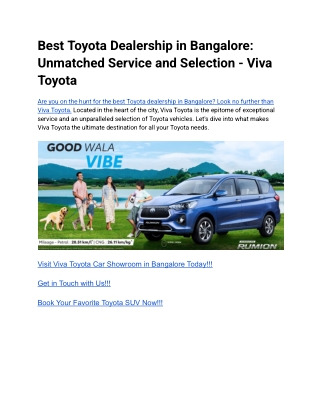 Best Toyota Dealership in Bangalore_ Unmatched Service and Selection - Viva Toyota