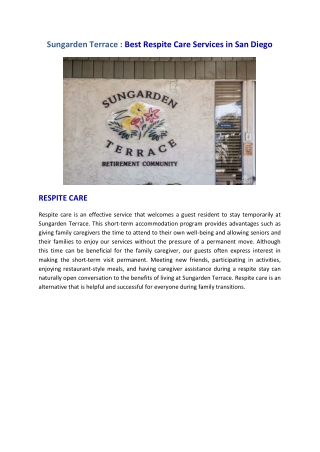 Best Respite Care Services San Diego by Sungarden Terrace