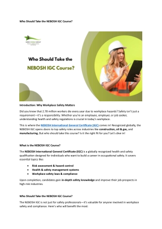 Who Should Take the NEBOSH IGC Course