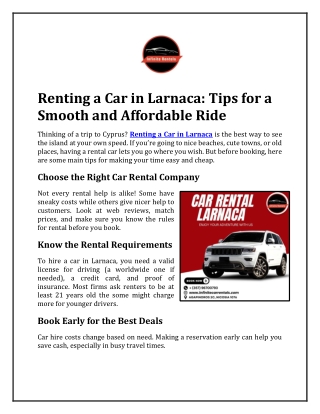 Renting a Car in Larnaca Tips for a Smooth and Affordable Ride