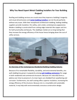 Why You Need Expert Metal Cladding Installers for Your Building Project