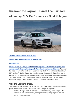 Discover the Jaguar F-Pace_ The Pinnacle of Luxury SUV Performance - Shakti Jaguar
