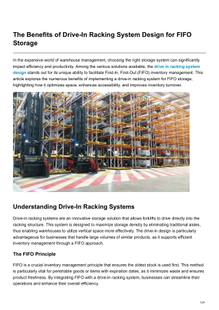 The Benefits of Drive-In Racking System Design for FIFO Storage