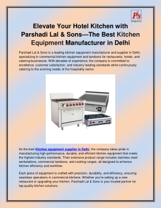 Kitchen equipment supplier in Delhi