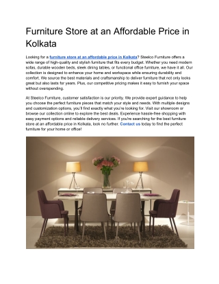 Furniture Store at an Affordable Price in Kolkata