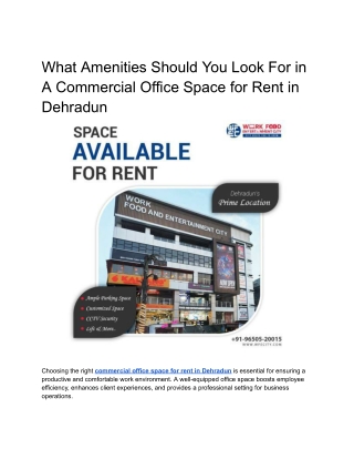 What Amenities Should You Look For in A Commercial Office Space for Rent in Dehradun to Ensure Productivity and Comfort