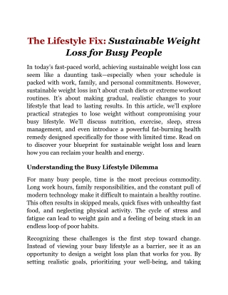 The Lifestyle Fix_ Sustainable Weight Loss for Busy People