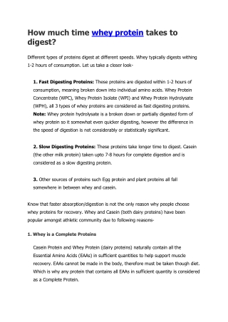 How much time whey protein takes to digest?