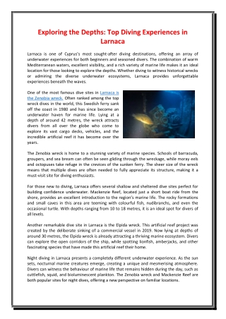 Exploring the Depths Top Diving Experiences in Larnaca