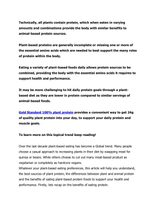 Plant Protein - What you need to know?