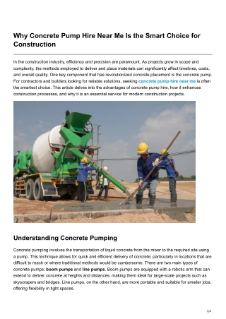 Why Concrete Pump Hire Near Me Is the Smart Choice for Construction