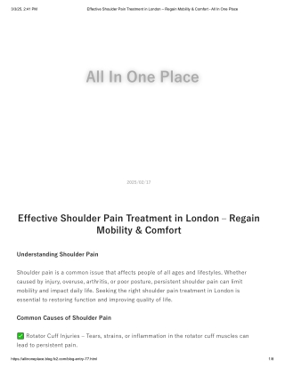 Effective Shoulder Pain Treatment in London – Regain Mobility & Comfort - All In One Place