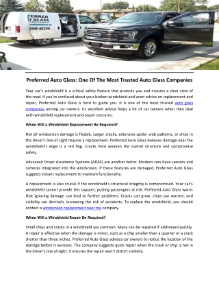 Preferred Auto Glass One Of The Most Trusted Auto Glass Companies